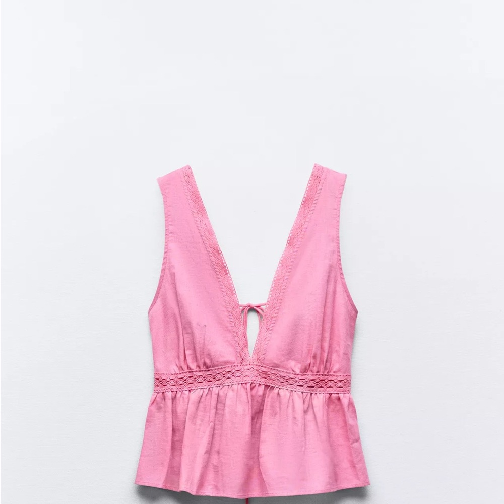 Zara Pink linen Lace Detail Tank Top